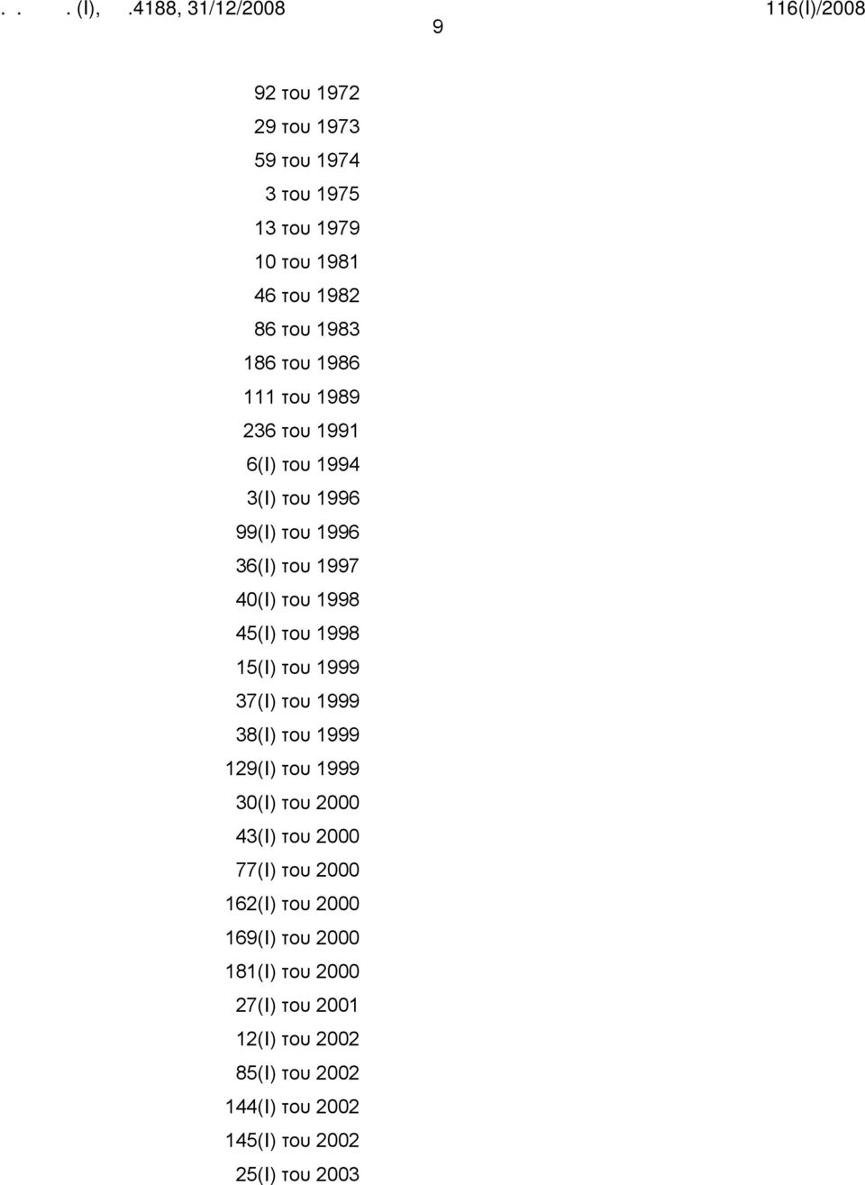 1999 37(Ι) του 1999 38(Ι) του 1999 129(Ι) του 1999 30(Ι) του 2000 43(Ι) του 2000 77(Ι) του 2000 162(Ι) του 2000