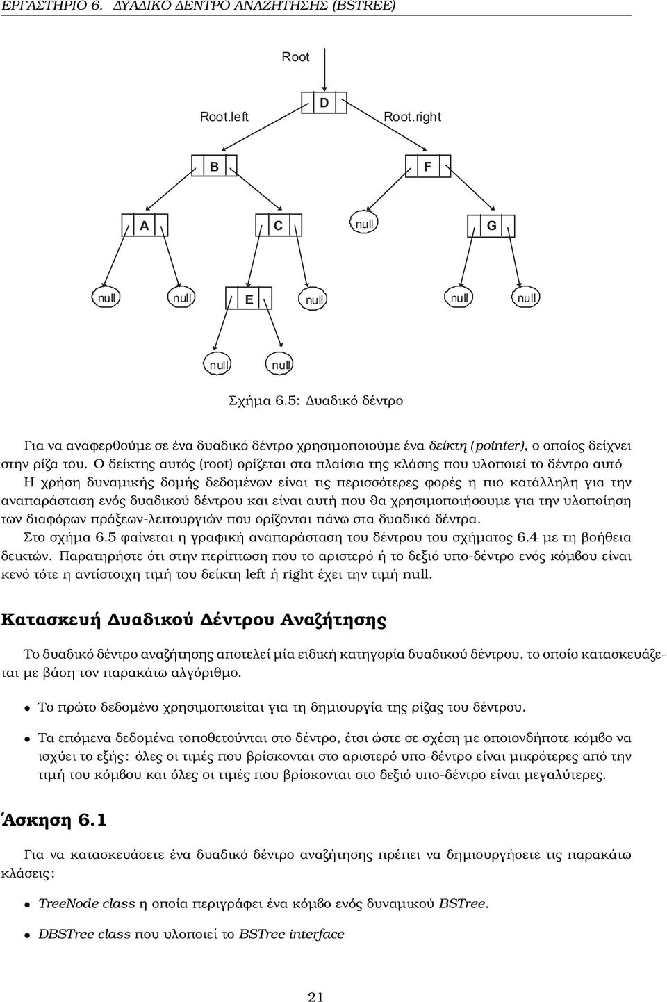 Ο δείκτης αυτός (root) ορίζεται στα πλαίσια της κλάσης που υλοποιεί το δέντρο αυτό Η χρήση δυναµικής δοµής δεδοµένων είναι τις περισσότερες ϕορές η πιο κατάλληλη για την αναπαράσταση ενός δυαδικού