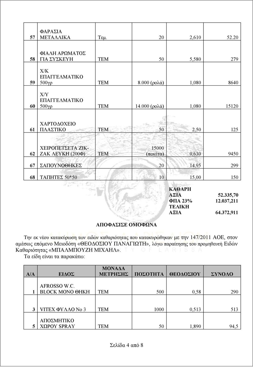 ΟΜΟΦΩΝΑ ΚΑΘΑΡΗ ΑΞΙΑ 52.335,70 ΦΠΑ 23% 12.037,211 ΤΕΛΙΚΗ ΑΞΙΑ 64.