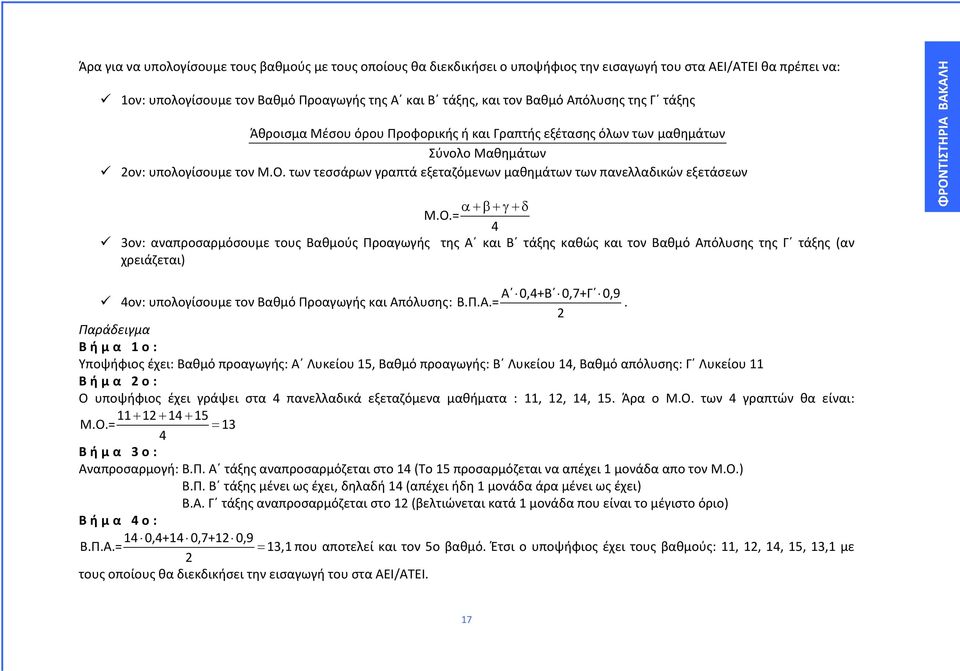 των τεσσάρων γραπτά εξεταζόμενων μαθημάτων των πανελλαδικών εξετάσεων α +β+γ+δ Μ.Ο.
