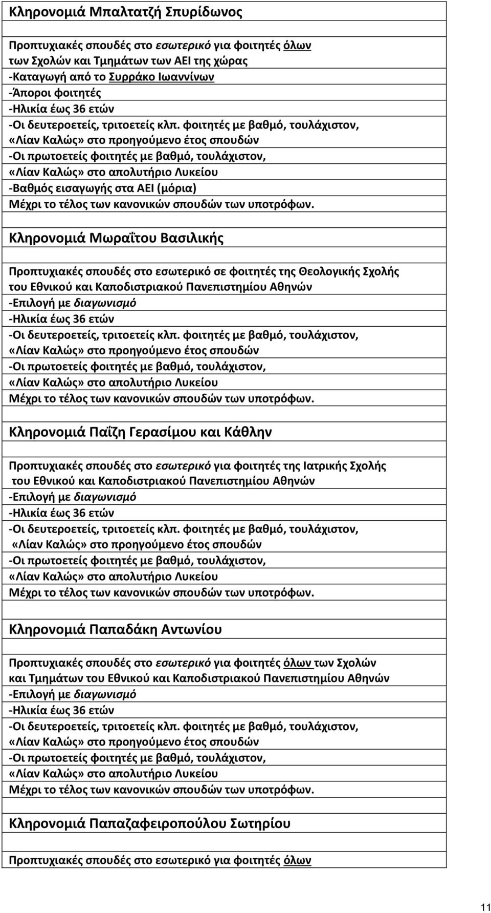 φοιτθτζσ µε βακµό, τουλάχιςτον, «Οίαν Ξαλϊσ» ςτο προθγοφµενο ζτοσ ςπουδϊν -Σι πρωτοετείσ φοιτθτζσ µε βακµό, τουλάχιςτον, «Οίαν Ξαλϊσ» ςτο απολυτιριο Ουκείου -Βακµόσ ειςαγωγισ ςτα ΑΕΛ (µόρια) Πζχρι το