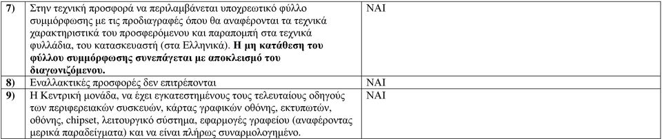 Η µη κατάθεση του φύλλου συµµόρφωσης συνεπάγεται µε αποκλεισµό του διαγωνιζόµενου.