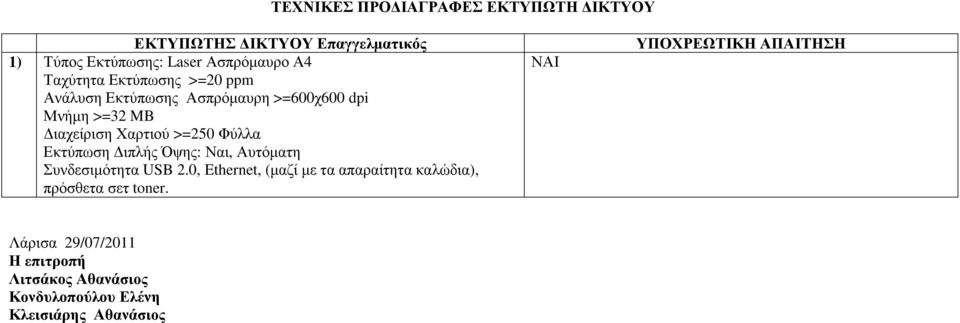 Φύλλα Εκτύπωση ιπλής Όψης: Ναι, Αυτόµατη Συνδεσιµότητα USB 2.