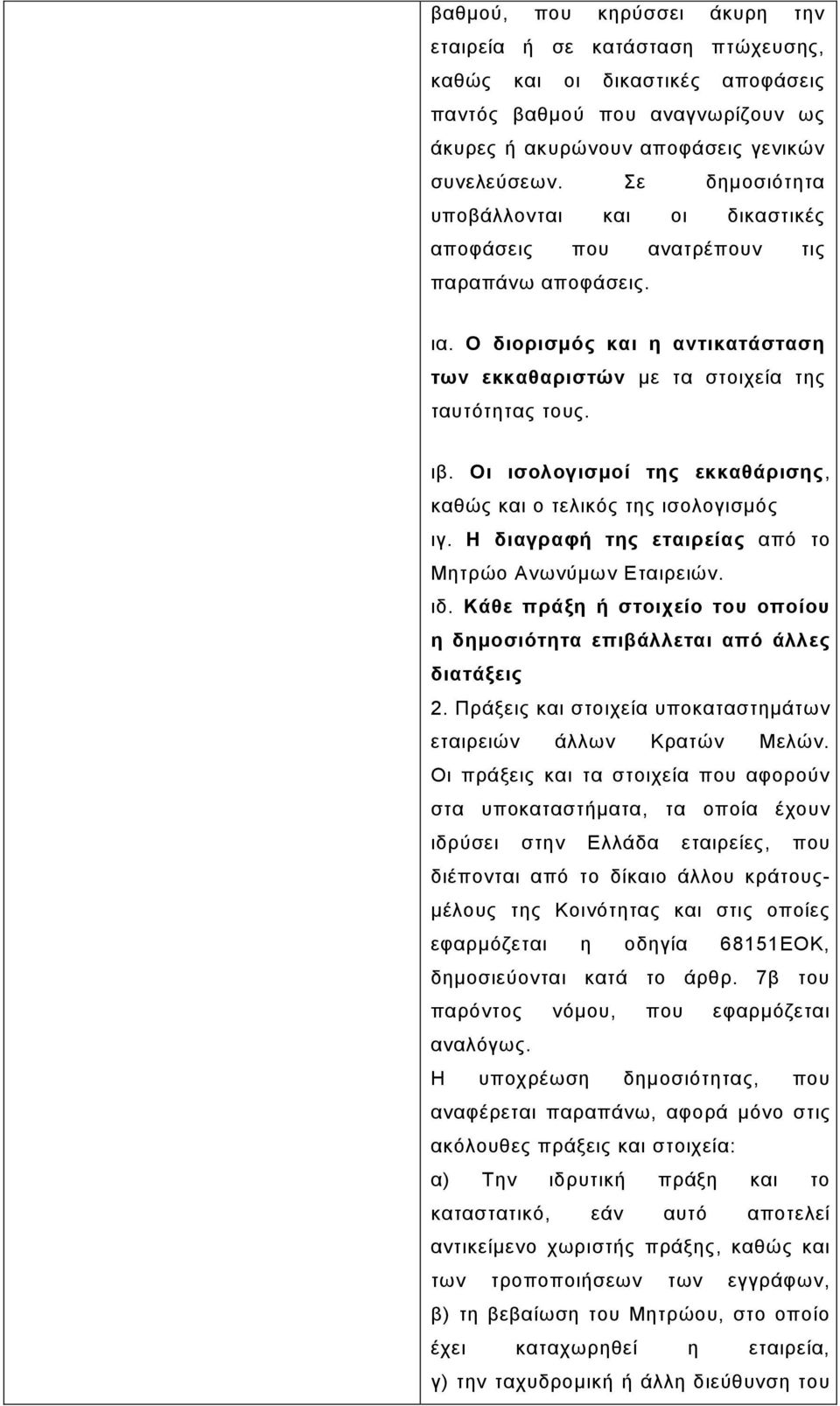 Οη ηζνινγηζκνί ηεο εθθαζάξηζεο, θαζώο θαη ν ηειηθόο ηεο ηζνινγηζκόο ηγ. Η δηαγξαθή ηεο εηαηξείαο από ην Μεηξών Αλσλύκσλ Δηαηξεηώλ. ηδ.