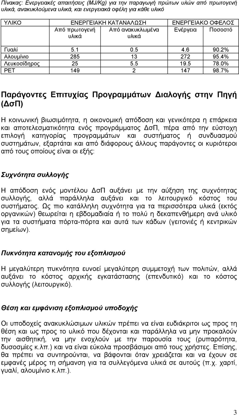 7% Παράγοντες Επιτυχίας Προγραμμάτων Διαλογής στην Πηγή (ΔσΠ) Η κοινωνική βιωσιμότητα, η οικονομική απόδοση και γενικότερα η επάρκεια και αποτελεσματικότητα ενός προγράμματος ΔσΠ, πέρα από την