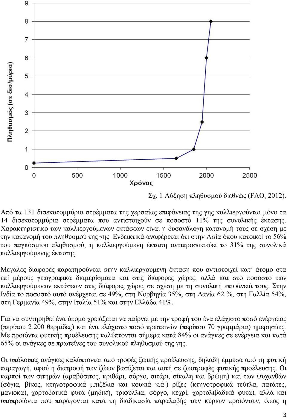 Χαρακτηριστικό των καλλιεργούμενων εκτάσεων είναι η δυσανάλογη κατανομή τους σε σχέση με την κατανομή του πληθυσμού της γης.