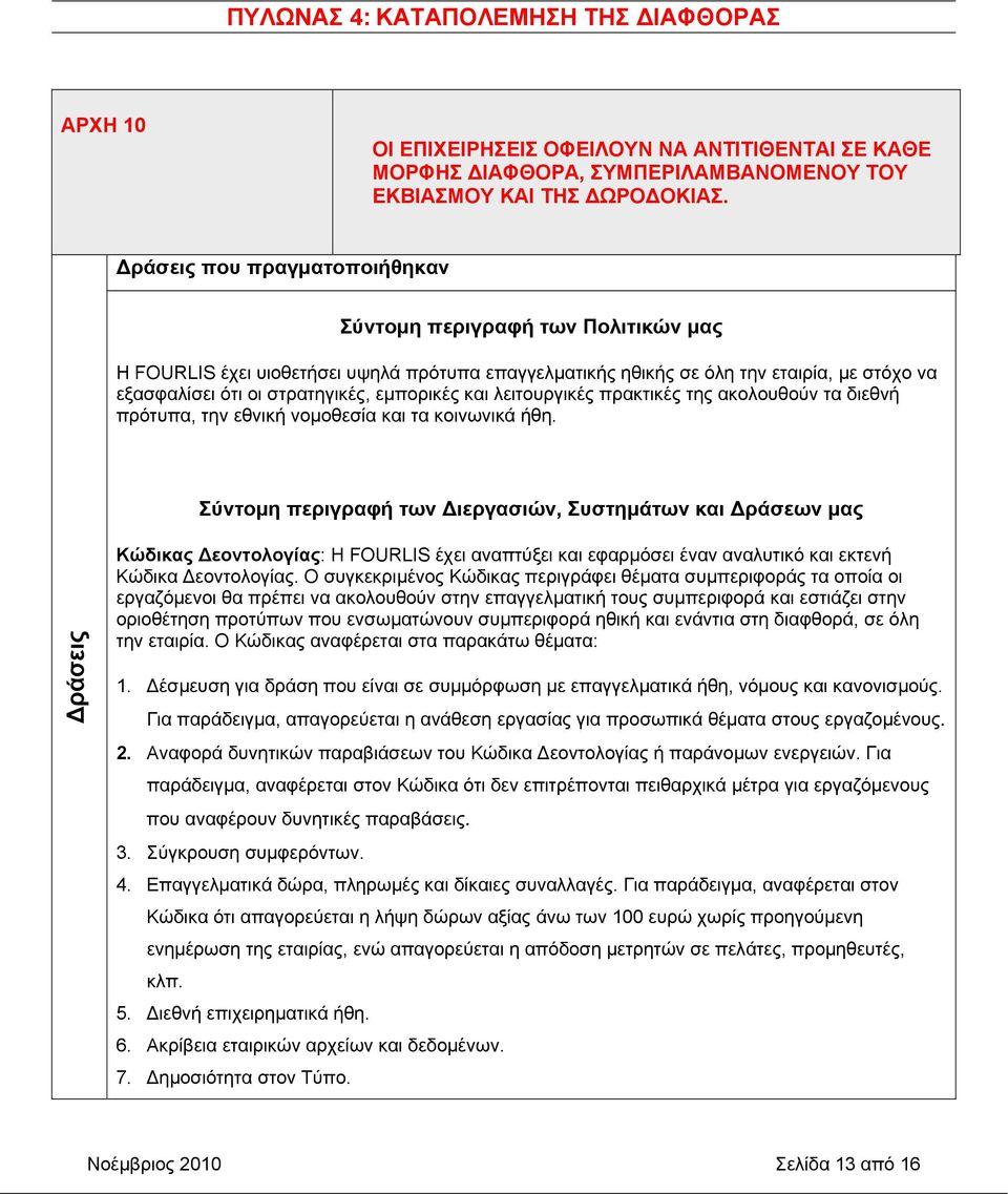 εμπορικές και λειτουργικές πρακτικές της ακολουθούν τα διεθνή πρότυπα, την εθνική νομοθεσία και τα κοινωνικά ήθη.