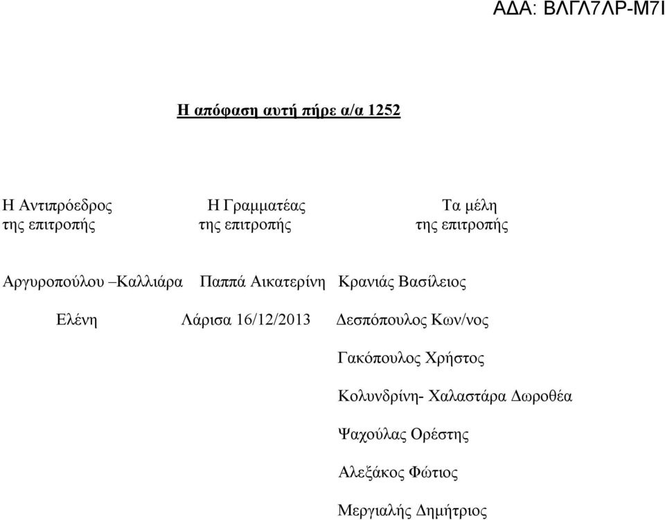 Κρανιάς Βασίλειος Ελένη Λάρισα 16/12/2013 Δεσπόπουλος Κων/νος Γακόπουλος