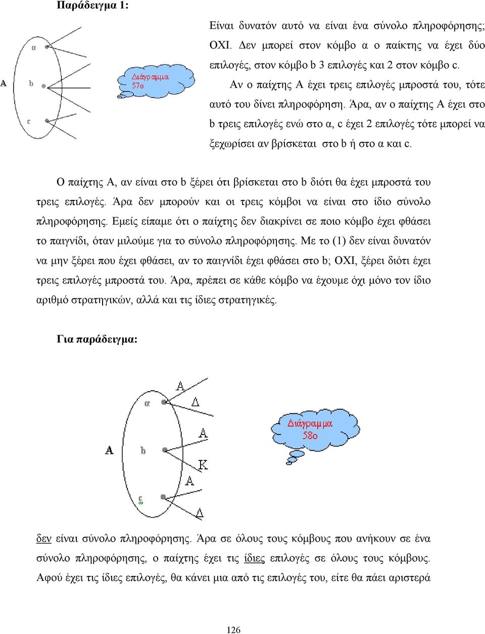 Άρα, αν ο παίχτης Α έχει στο b τρεις επιλογές ενώ στο α, c έχει 2 επιλογές τότε µπορεί να ξεχωρίσει αν βρίσκεται στο b ή στο α και c.