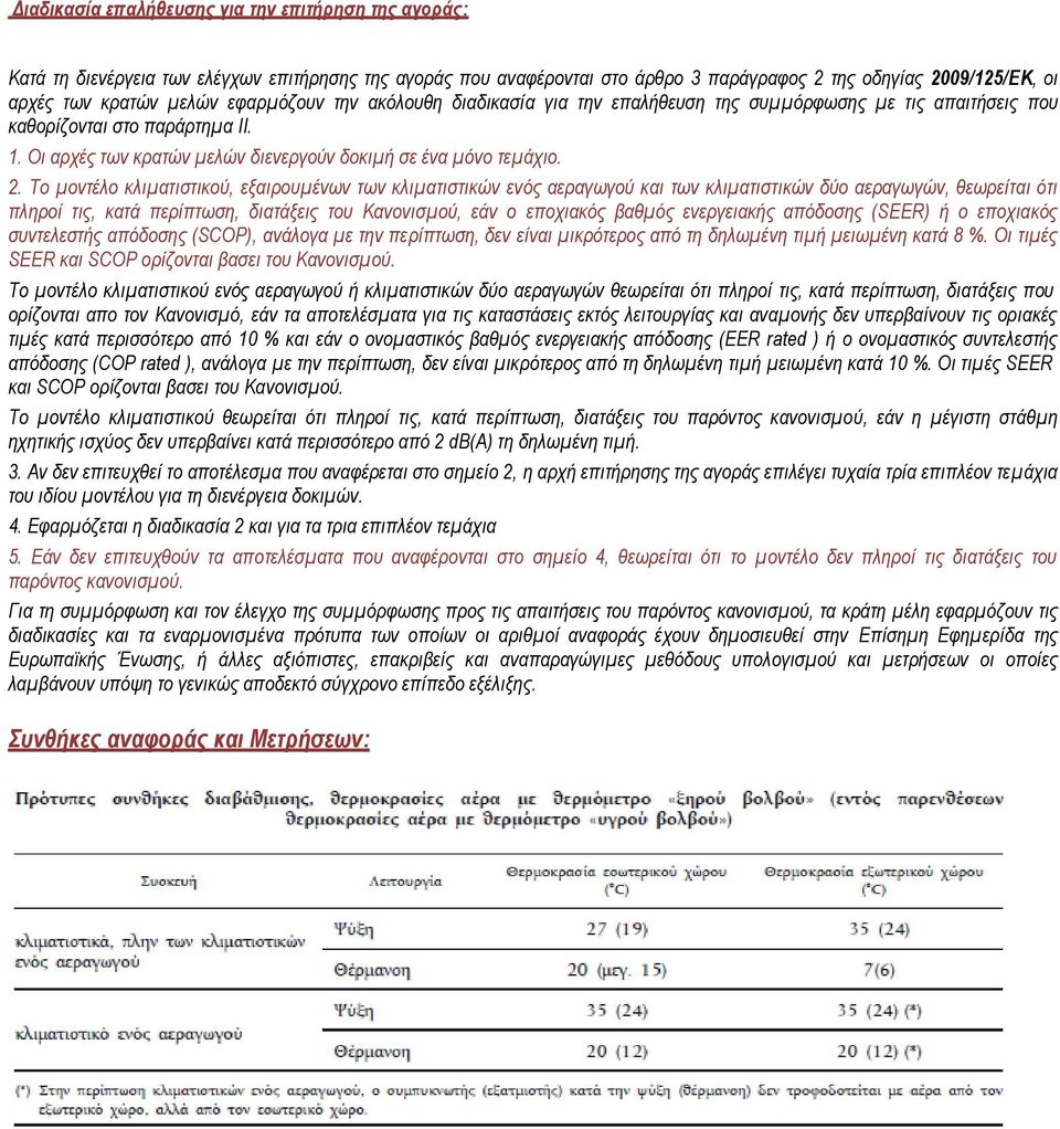 Το μοντέλο κλιματιστικού, εξαιρουμένων των κλιματιστικών ενός αεραγωγού και των κλιματιστικών δύο αεραγωγών, θεωρείται ότι πληροί τις, κατά περίπτωση, διατάξεις του Κανονισμού, εάν ο εποχιακός βαθμός