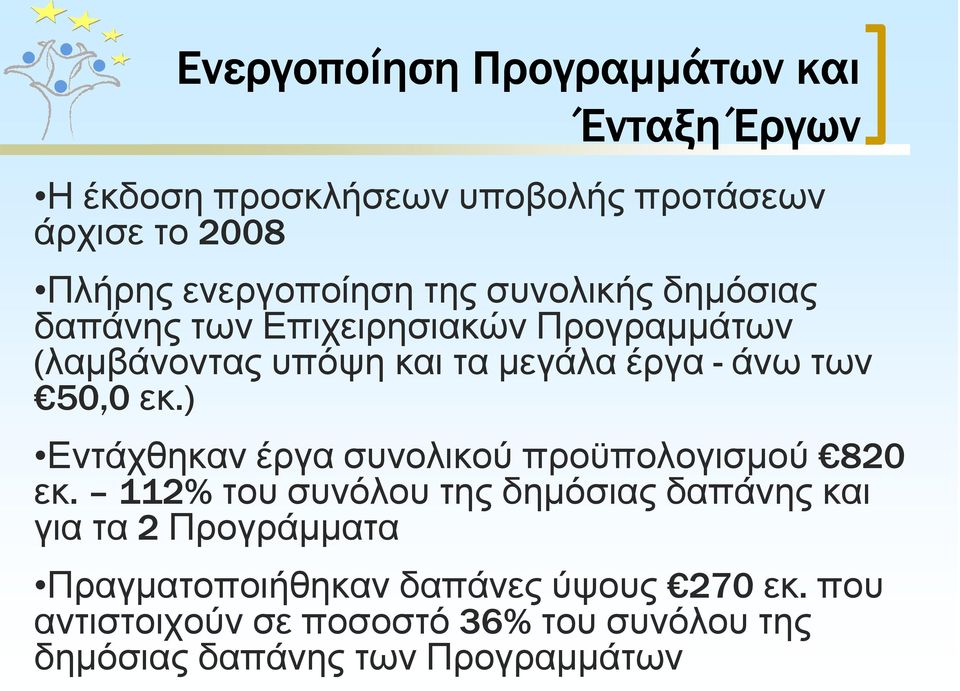 εκ.) Εντάχθηκαν έργα συνολικού προϋπολογισµού 820 εκ.