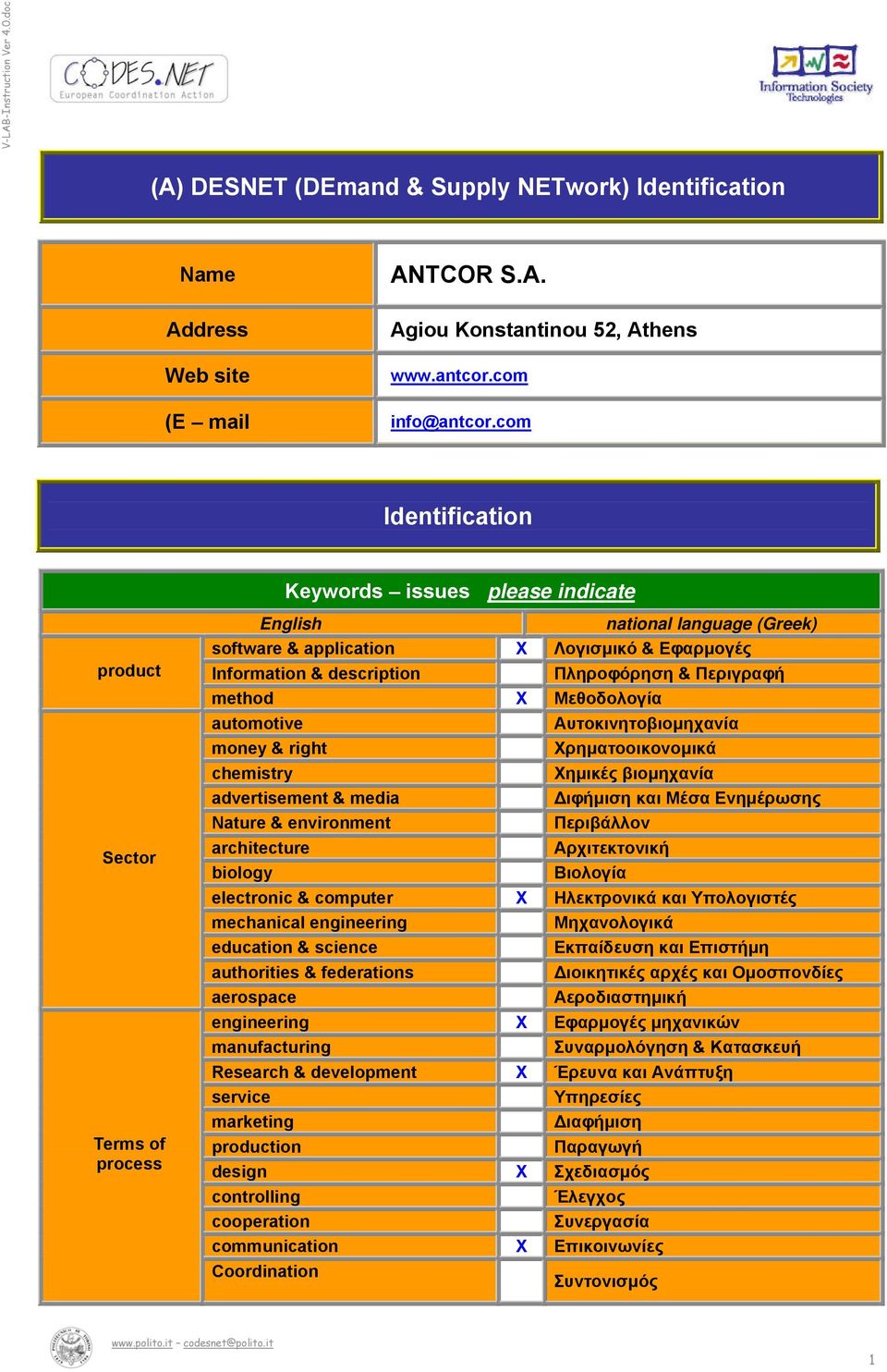 & Περιγραφή method Μεθοδολογία automotive Αυτοκινητοβιοµηχανία money & right ρηµατοοικονοµικά chemistry ηµικές βιοµηχανία advertisement & media ιφήµιση και Μέσα Ενηµέρωσης Nature & environment