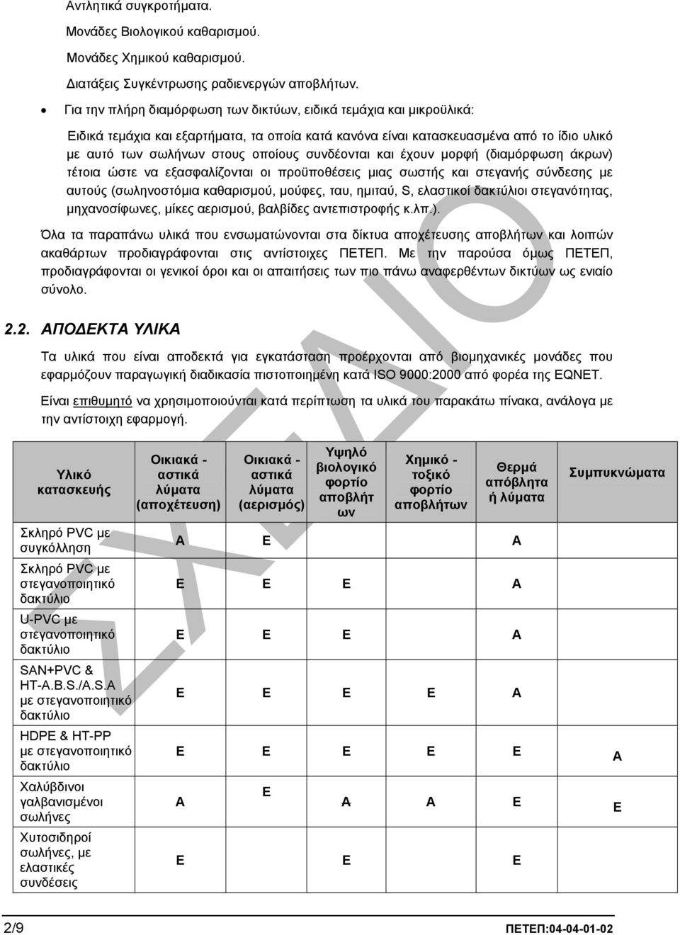 συνδέονται και έχουν µορφή (διαµόρφωση άκρων) τέτοια ώστε να εξασφαλίζονται οι προϋποθέσεις µιας σωστής και στεγανής σύνδεσης µε αυτούς (σωληνοστόµια καθαρισµού, µούφες, ταυ, ηµιταύ, S, ελαστικοί