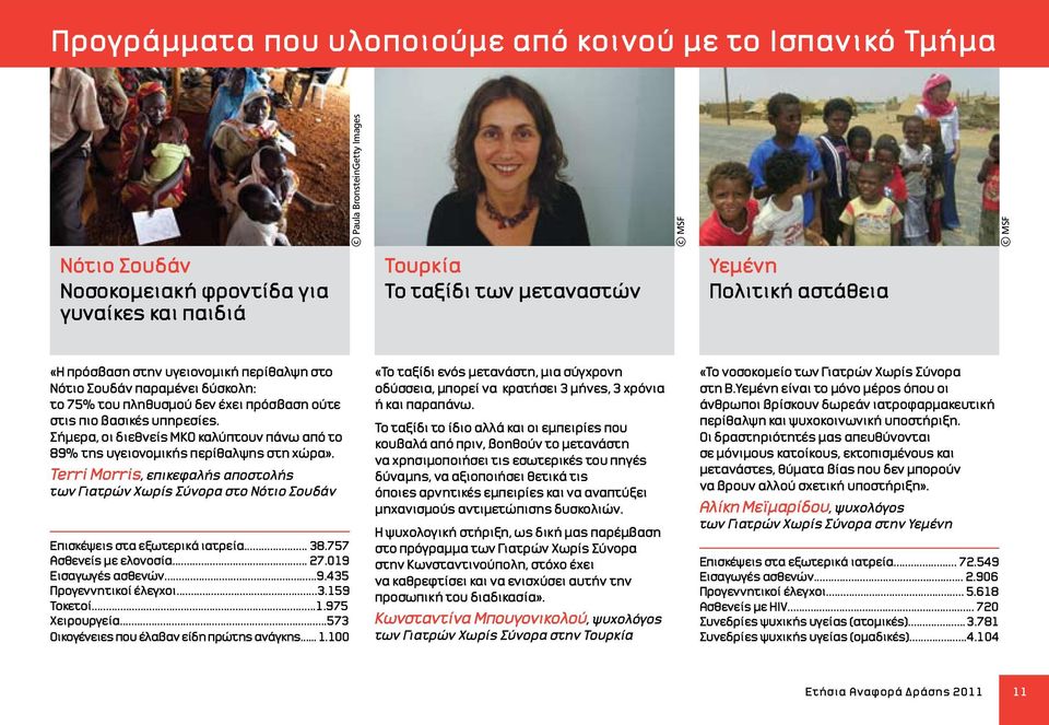 Σήμερα, οι διεθνείς ΜΚΟ καλύπτουν πάνω από το 89% της υγειονομικής περίθαλψης στη χώρα». Terri Morris, επικεφαλής αποστολής των Γιατρών Χωρίς Σύνορα στο Νότιο Σουδάν Επισκέψεις στα εξωτερικά ιατρεία.