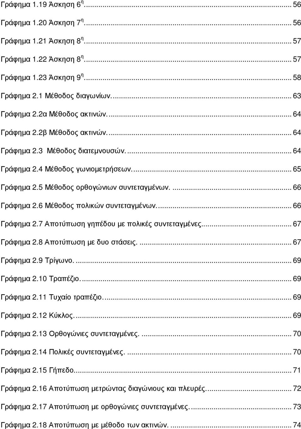 ... 66 Γράφηµα 2.6 Μέθοδος πολικών συντεταγµένων.... 66 Γράφηµα 2.7 Αποτύπωση γηπέδου µε πολικές συντεταγµένες... 67 Γράφηµα 2.8 Αποτύπωση µε δυο στάσεις.... 67 Γράφηµα 2.9 Τρίγωνο.... 69 Γράφηµα 2.