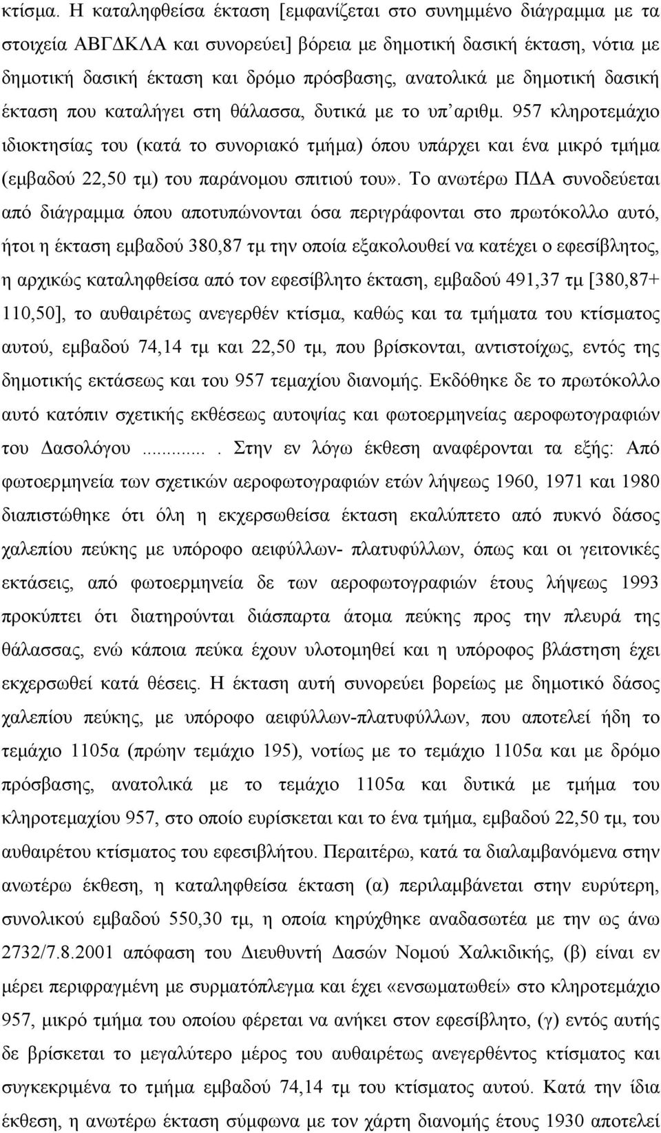 δηµοτική δασική έκταση που καταλήγει στη θάλασσα, δυτικά µε το υπ αριθµ.