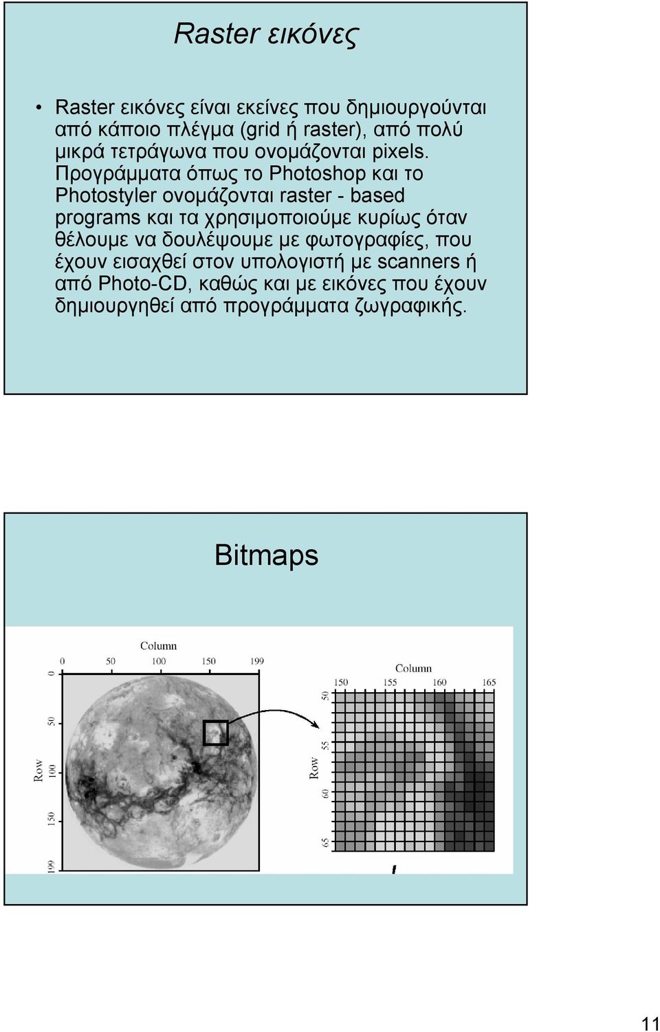 Προγράµµατα όπως το Photoshop και το Photostyler ονοµάζονται raster - based programs και τα χρησιµοποιούµε