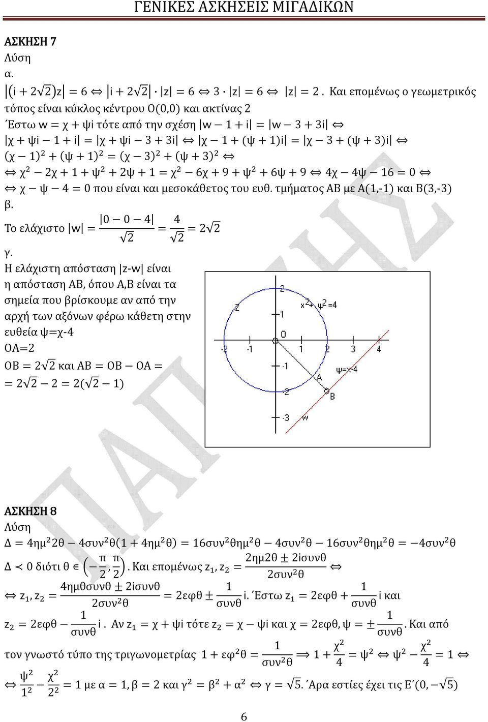 + 1) = (χ 3) + (ψ + 3) χ χ + 1 + ψ + ψ + 1 = χ 6χ + 9 + ψ + 6ψ + 9 4χ 4ψ 16 = 0 χ ψ 4 = 0 που είναι και μεσοκάθετος του ευθ. τμήματος ΑΒ με Α(1,-1) και Β(3,-3) 0 0 4 Το ελάχιστο w = = 4 = γ.