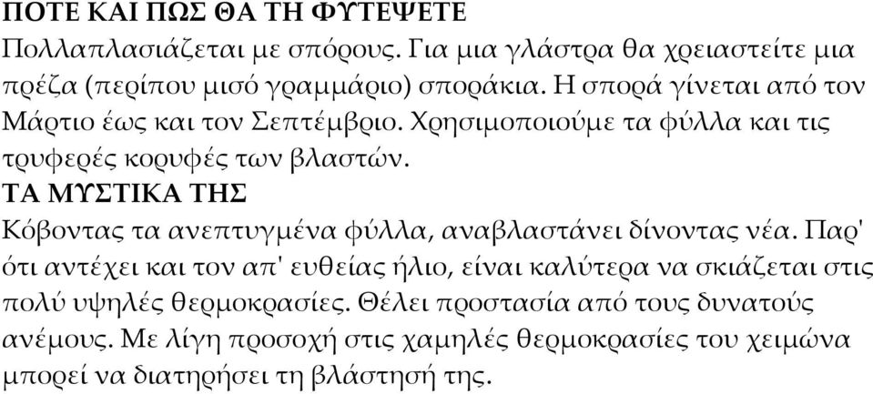 ΤΑ ΜΥΣΤΙΚΑ ΤΗΣ Κόβοντας τα ανεπτυγμένα φύλλα, αναβλαστάνει δίνοντας νέα.