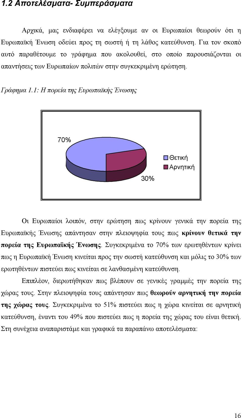1: Η πορεία της Ευρωπαϊκής Ένωσης 70% 30% Θετική Αρνητική Οι Ευρωπαίοι λοιπόν, στην ερώτηση πως κρίνουν γενικά την πορεία της Ευρωπαϊκής Ένωσης απάντησαν στην πλειοψηφία τους πως κρίνουν θετικά την