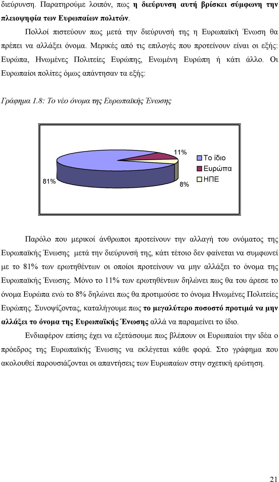 8: Το νέο όνοµα της Ευρωπαϊκής Ένωσης 81% 11% 8% Το ίδιο Ευρώπα ΗΠΕ Παρόλο που µερικοί άνθρωποι προτείνουν την αλλαγή του ονόµατος της Ευρωπαϊκής Ένωσης µετά την διεύρυνσή της, κάτι τέτοιο δεν