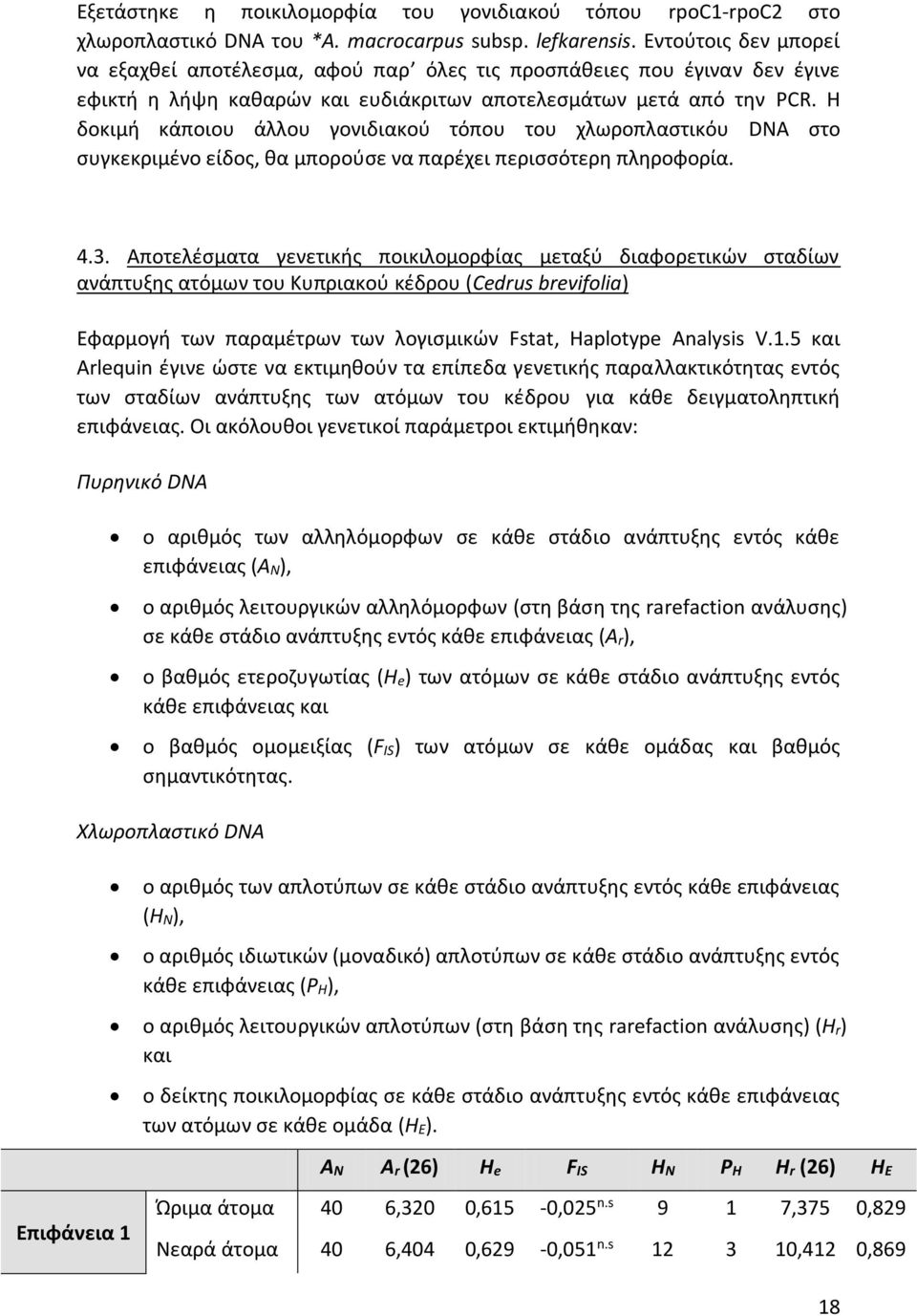 Η δοκιμή κάποιου άλλου γονιδιακού τόπου του χλωροπλαστικόυ DNA στο συγκεκριμένο είδος, θα μπορούσε να παρέχει περισσότερη πληροφορία. 4.3.