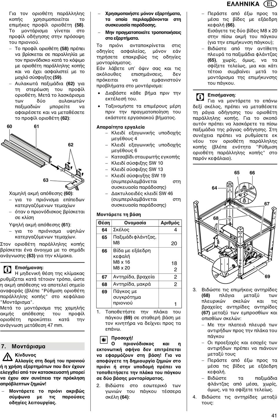 Αυλακωτά παξιµάδια (62) για τη στερέωση του προφίλ οριοθέτη.