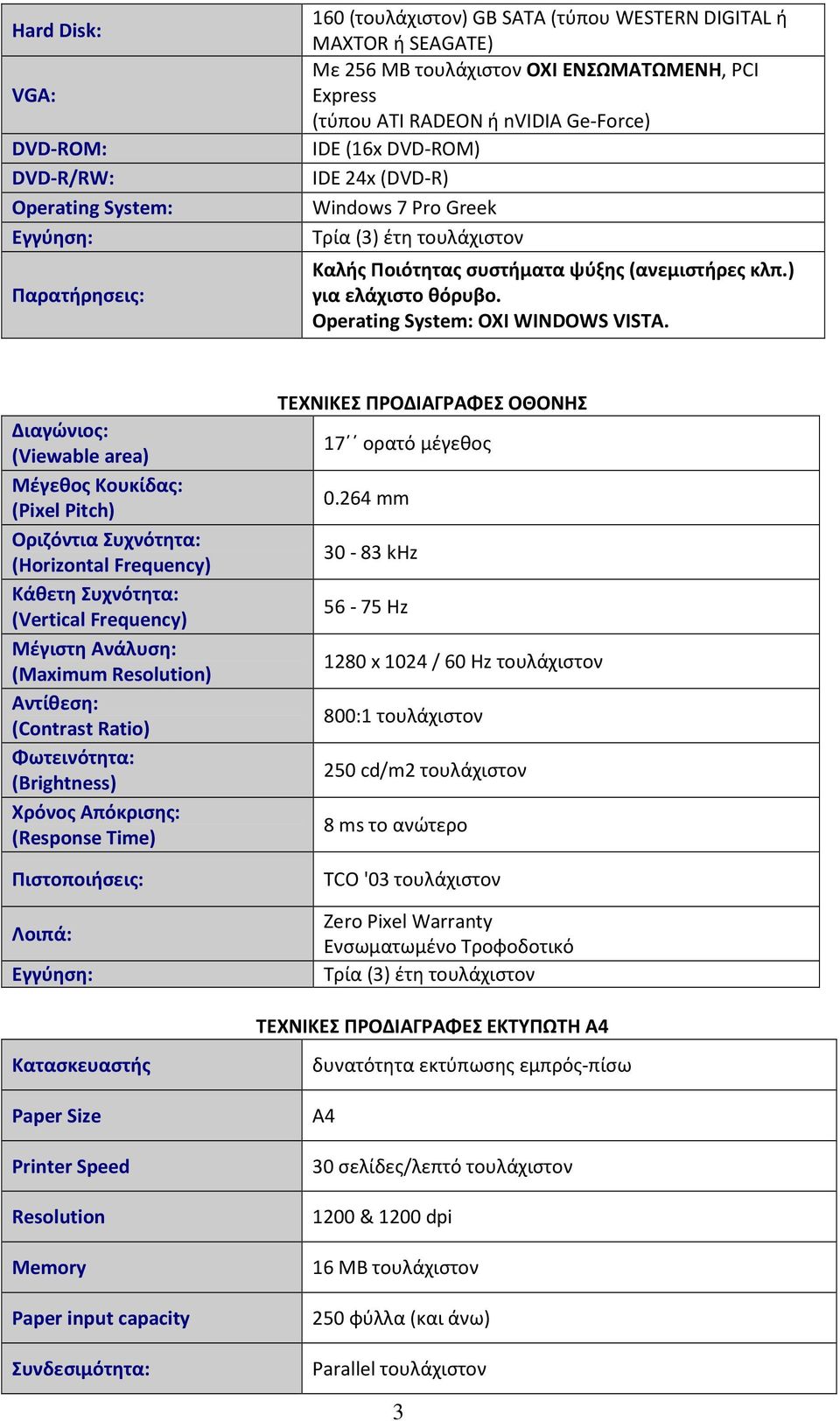 Operating System: ΟΧΙ WINDOWS VISTA.