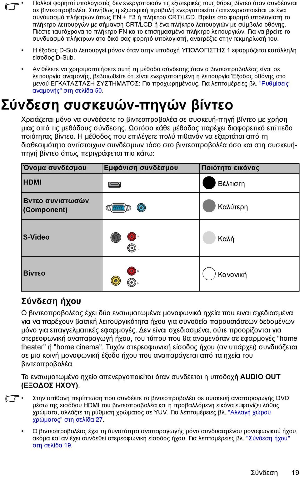 Βρείτε στο φορητό υπολογιστή το πλήκτρο λειτουργών με σήμανση CRT/LCD ή ένα πλήκτρο λειτουργιών με σύμβολο οθόνης. Πιέστε ταυτόχρονα το πλήκτρο FN κα το επισημασμένο πλήκτρο λειτουργιών.