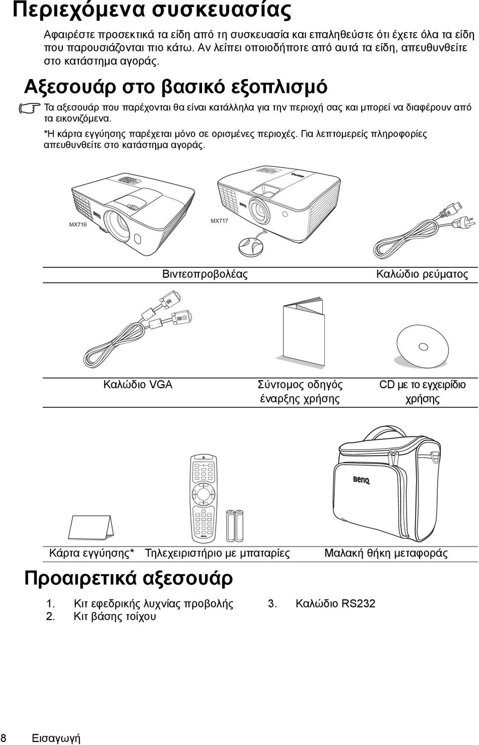 Αξεσουάρ στο βασικό εξοπλισμό Τα αξεσουάρ που παρέχονται θα είναι κατάλληλα για την περιοχή σας και μπορεί να διαφέρουν από τα εικονιζόμενα.