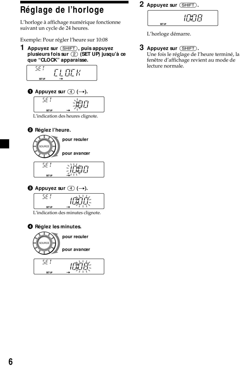 2 Appuyez sur (SHIFT). L horloge démarre. 3 Appuyez sur (SHIFT).