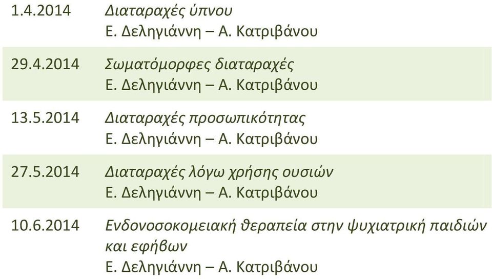 Κατριβάνου 27.5.2014 Διαταραχές λόγω χρήσης ουσιών Ε. Δεληγιάννη Α. Κατριβάνου 10.6.