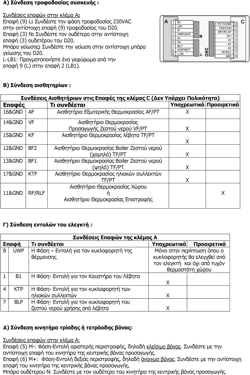 L-LΒ1: Πραγµατοποιήστε ένα γεφύρωµα από την επαφή 9 (L) στην επαφή 2 (LΒ1).