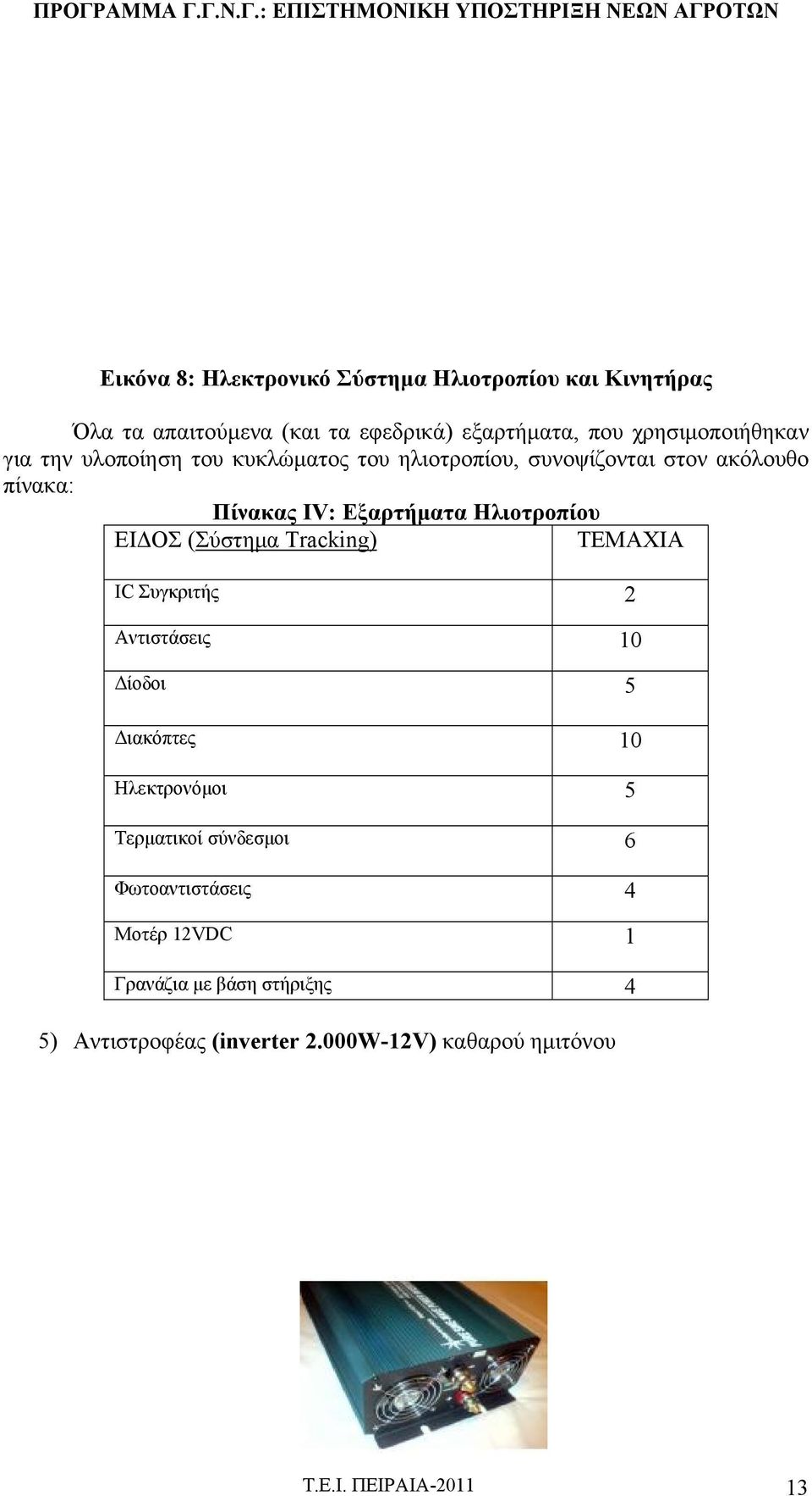 (Σύστημα Tracking) ΤΕΜΑΧΙΑ IC Συγκριτής 2 Αντιστάσεις 10 Δίοδοι 5 Διακόπτες 10 Ηλεκτρονόμοι 5 Τερματικοί σύνδεσμοι 6