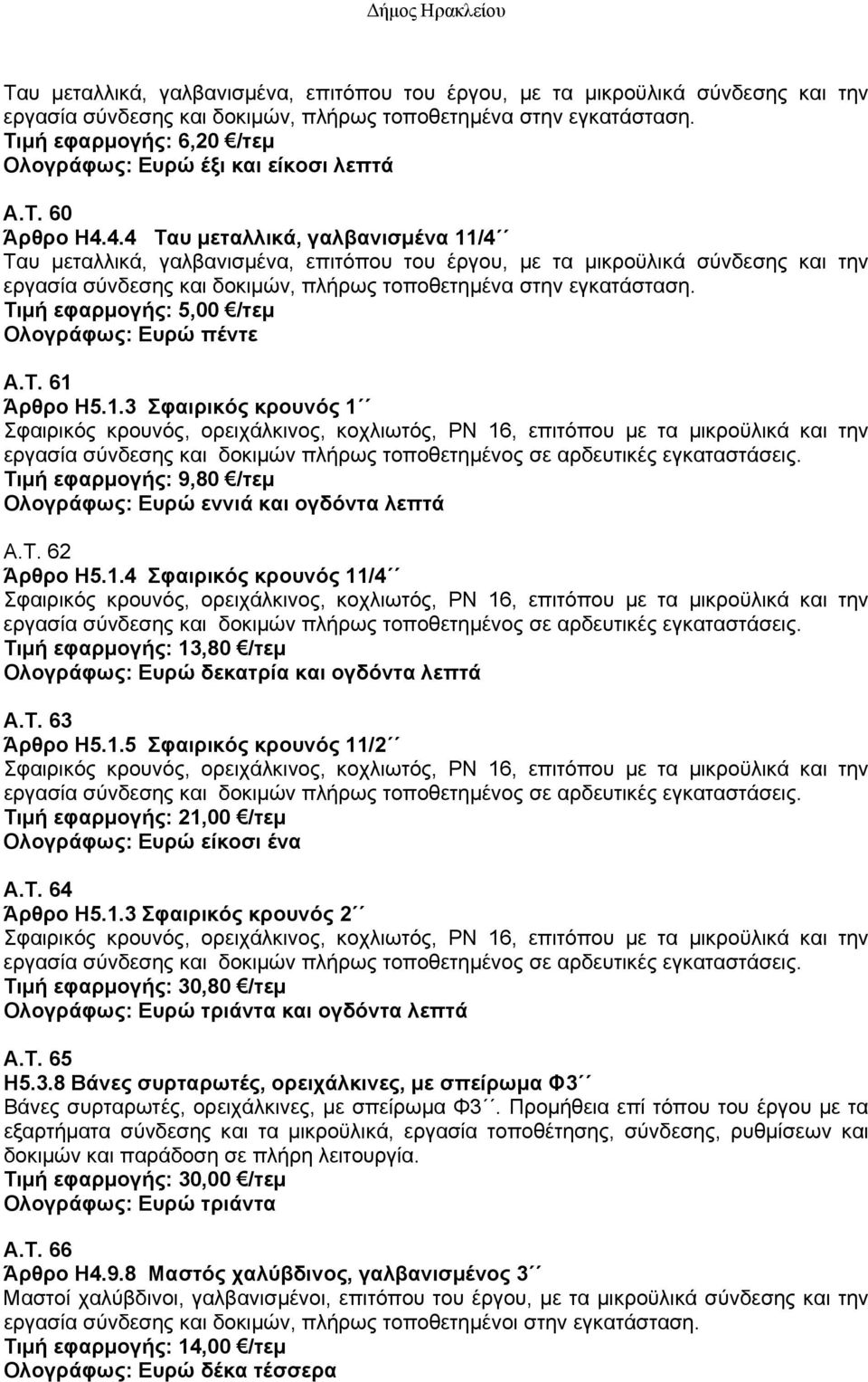 /4  Τιμή εφαρμογής: 5,00 /τεμ Ολογράφως: Ευρώ πέντε A.T. 61 