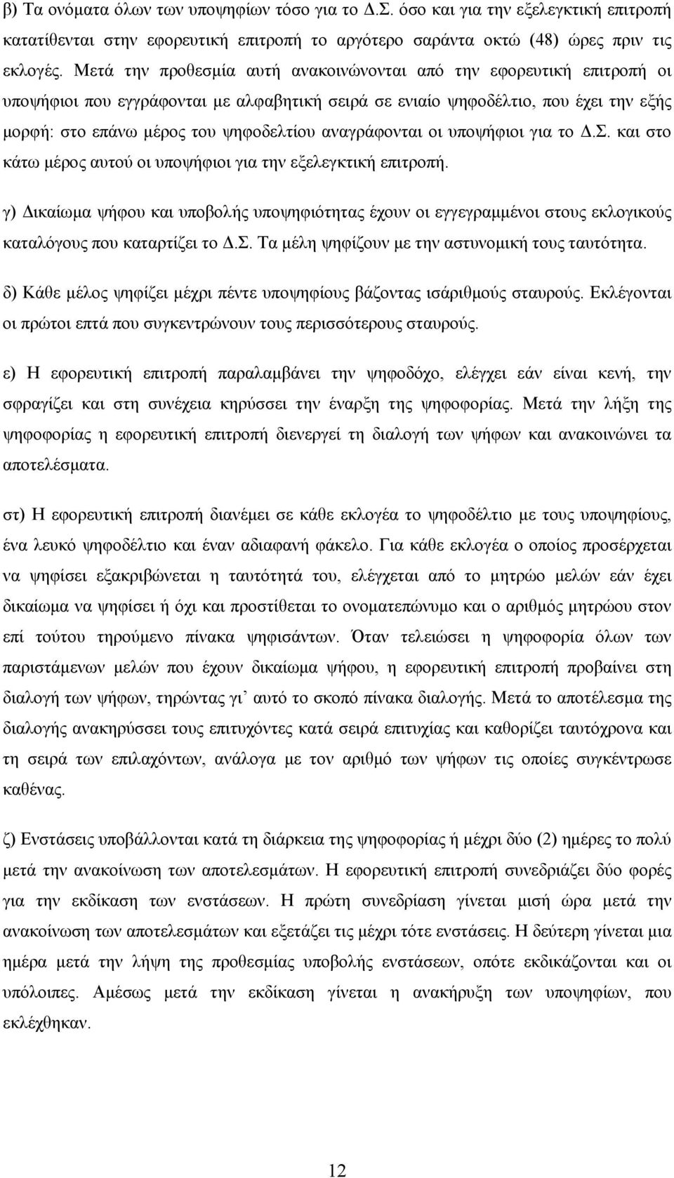 αναγράφονται οι υποψήφιοι για το Δ.Σ. και στο κάτω μέρος αυτού οι υποψήφιοι για την εξελεγκτική επιτροπή.