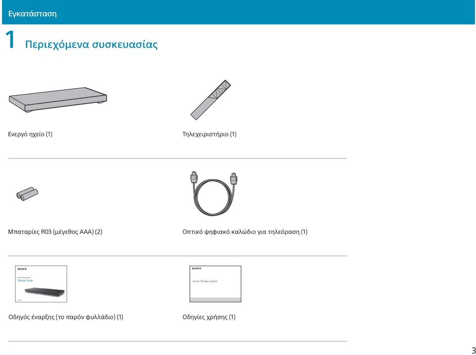 (2) Οπτικό ψηφιακό καλώδιο για τηλεόραση (1) Startup Guide Home