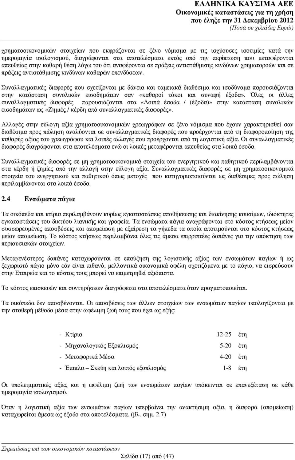 Συναλλαγµατικές διαφορές που σχετίζονται µε δάνεια και ταµειακά διαθέσιµα και ισοδύναµα παρουσιάζονται στην κατάσταση συνολικών εισοδηµάτων σαν «καθαροί τόκοι και συναφή έξοδα».