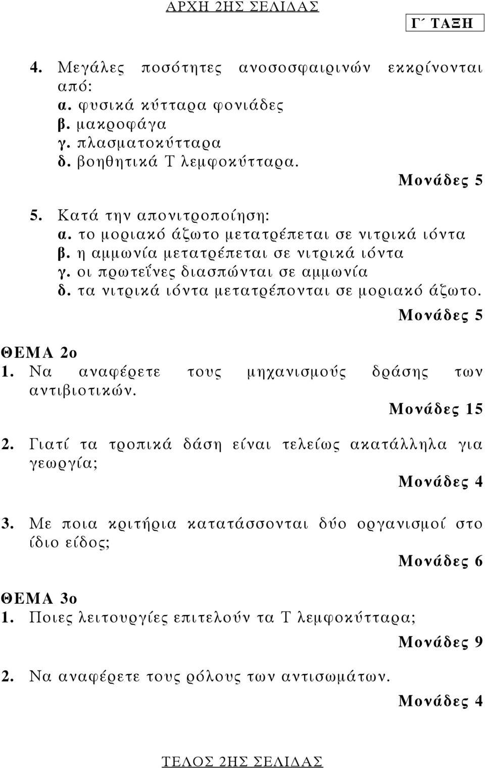 τα νιτρικά ιόντα µετατρέπονται σε µοριακό άζωτο. ΘΕΜΑ 2ο 1. Να αναφέρετε τους µηχανισµούς δράσης των αντιβιοτικών. Μονάδες 15 2.