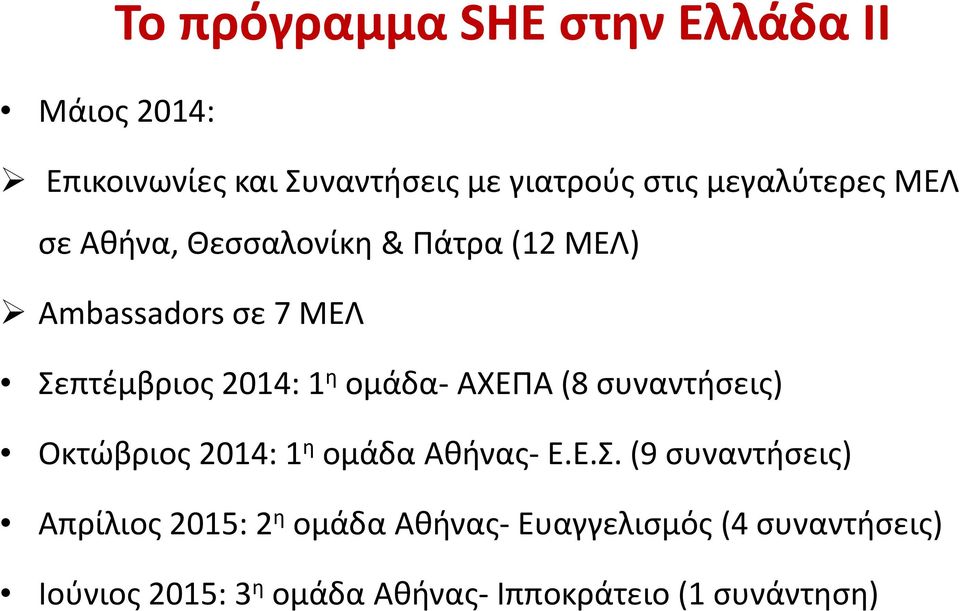 ομάδα-αχεπα (8 συναντήσεις) Οκτώβριος 2014: 1 η ομάδα Αθήνας-Ε.Ε.Σ.