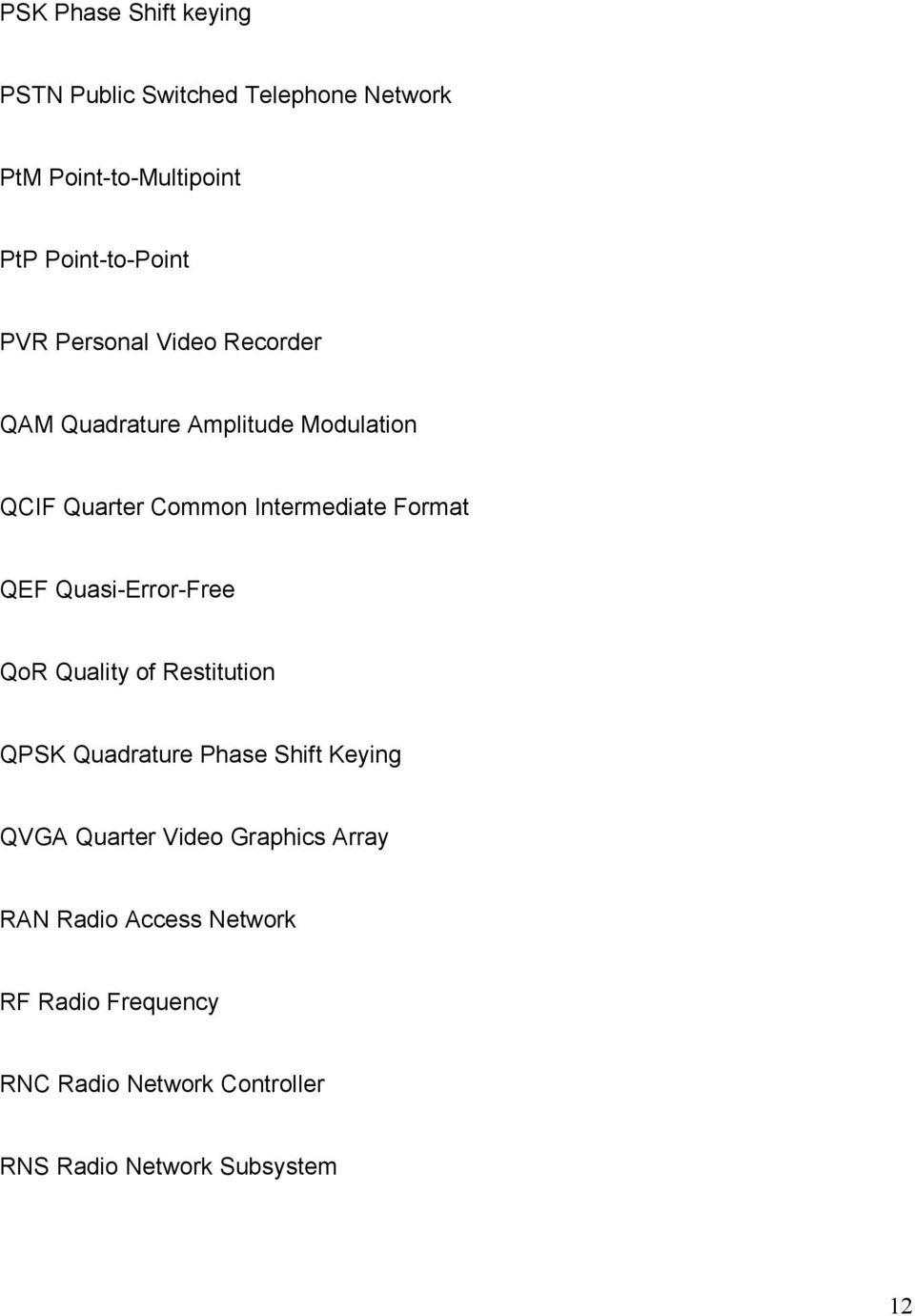 Quasi-Error-Free QoR Quality of Restitution QPSK Quadrature Phase Shift Keying QVGA Quarter Video Graphics