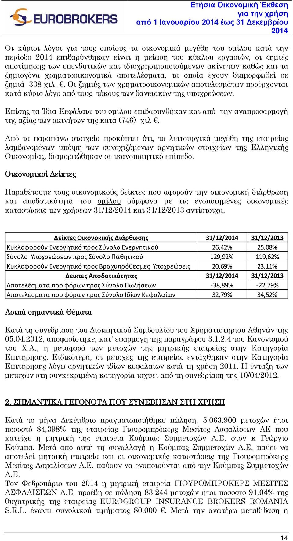 . Οι ζημιές των χρηματοοικονομικών αποτελεσμάτων προέρχονται κατά κύριο λόγο από τους τόκους των δανειακών της υποχρεώσεων.