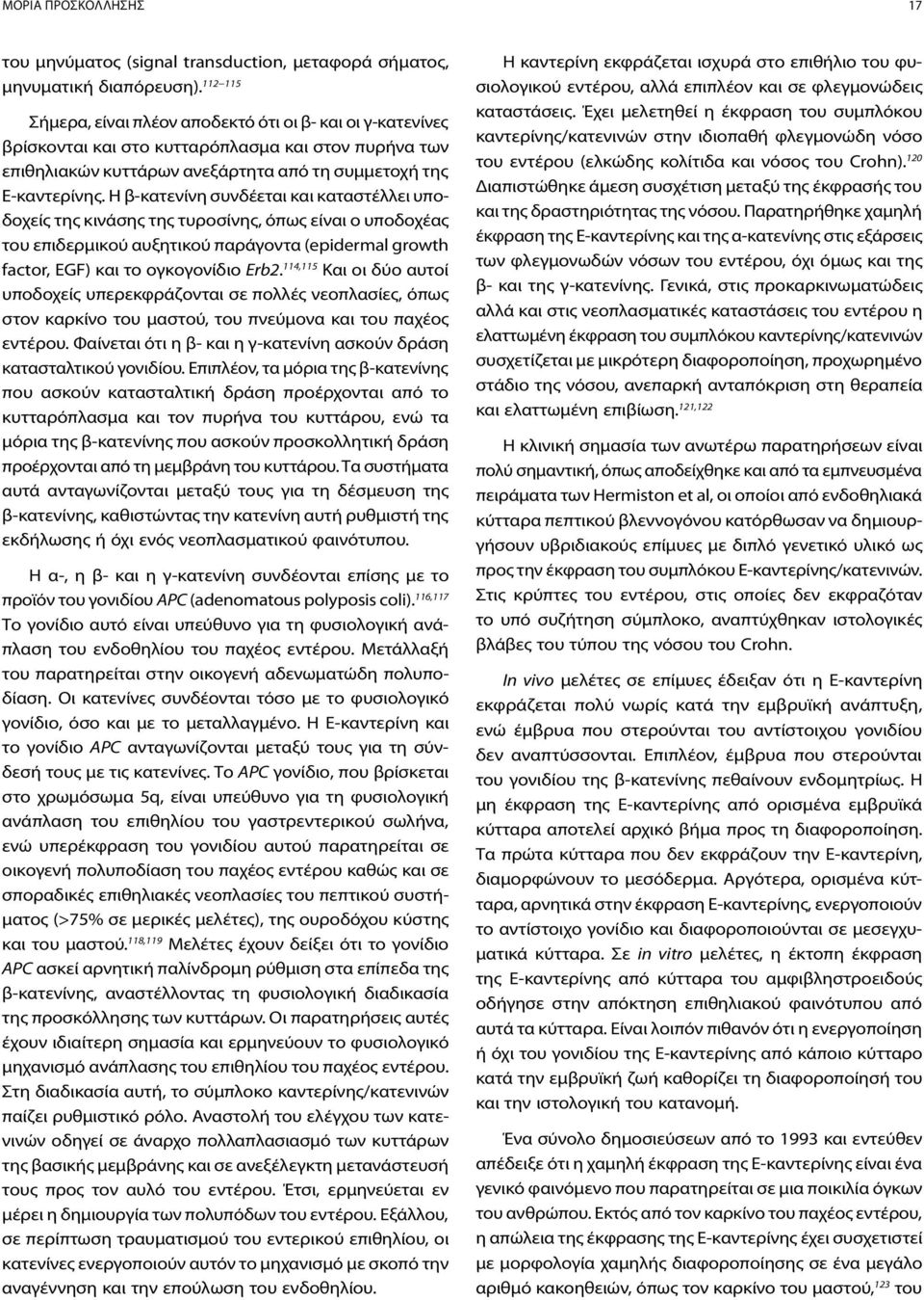Η β-κατενίνη συνδέεται και καταστέλλει υποδοχείς της κινάσης της τυροσίνης, όπως είναι ο υποδοχέας του επιδερμικού αυξητικού παράγοντα (epidermal growth factor, EGF) και το ογκογονίδιο Erb2.