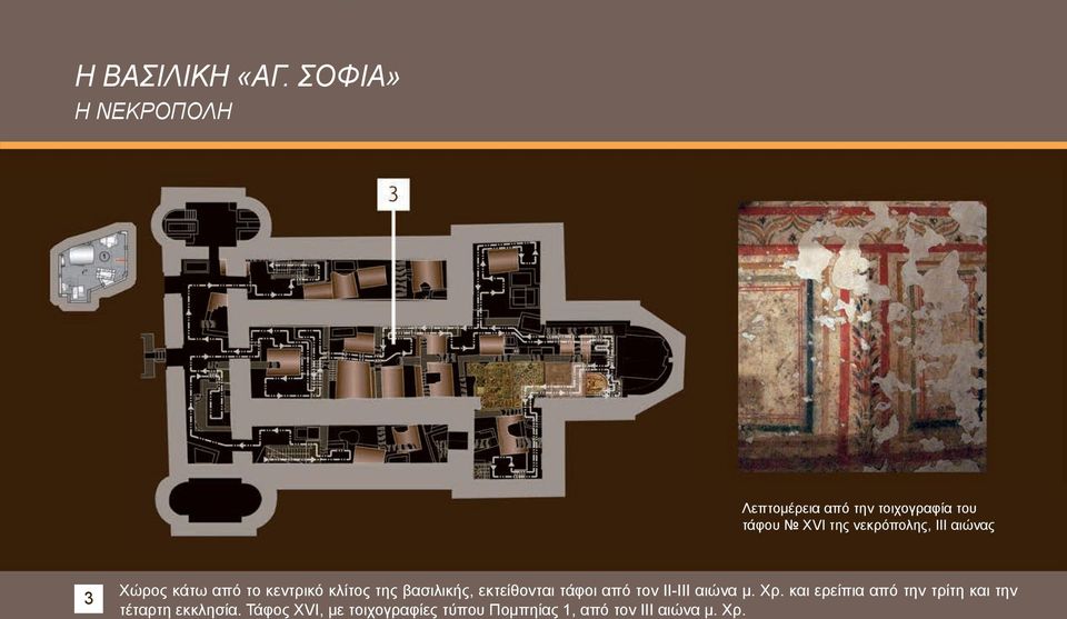 ІІІ αιώνας 3 Χώρος κάτω από το κεντρικό κλίτος της βασιλικής, εκτείθονται τάφοι