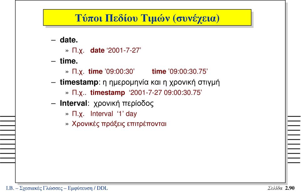 75 Interval: χρονική περίοδος» Π.χ. Interval 1 day» Χρονικές πράξεις επιτρέπονται Ι.