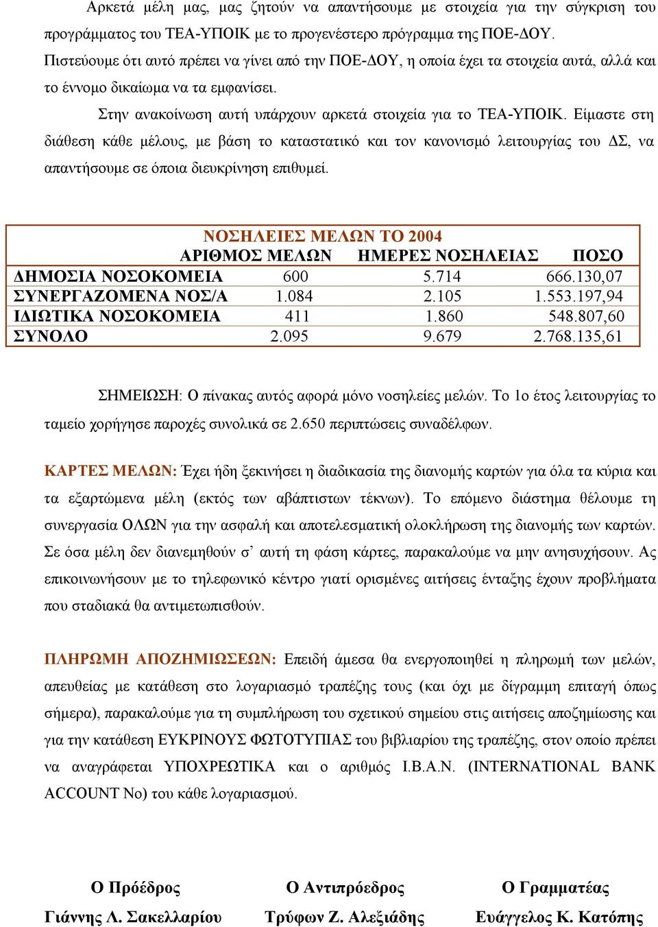 Είµαστε στη διάθεση κάθε µέλους, µε βάση το καταστατικό και τον κανονισµό λειτουργίας του Σ, να απαντήσουµε σε όποια διευκρίνηση επιθυµεί.