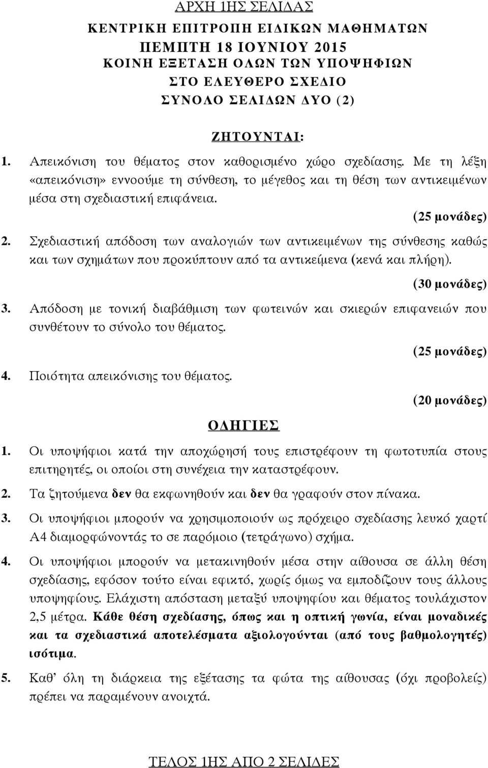 Σχεδιαστική απόδοση των αναλογιών των αντικειμένων της σύνθεσης καθώς και των σχημάτων που προκύπτουν από τα αντικείμενα (κενά και πλήρη). (30 μονάδες) 3.