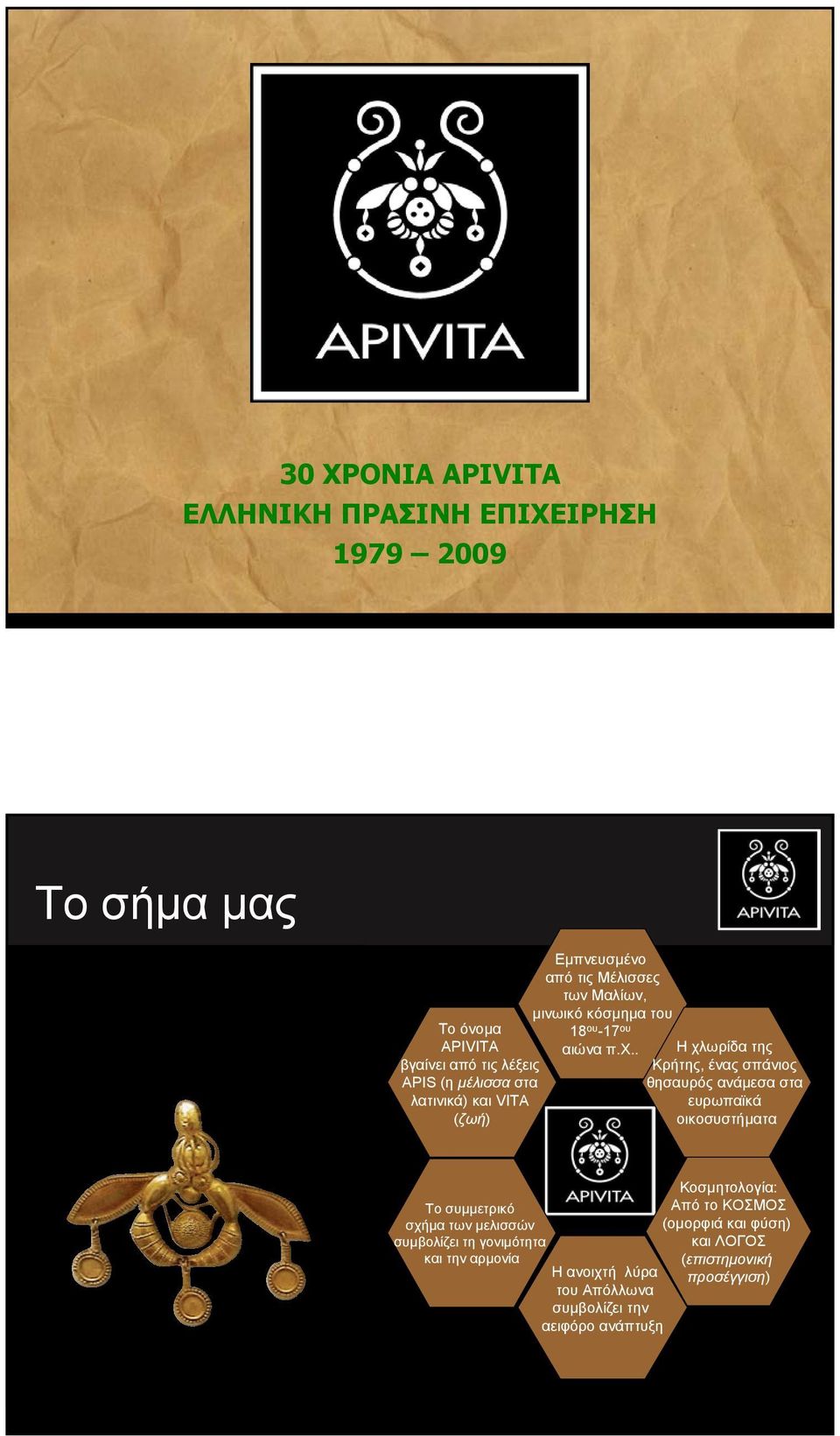 . Η χλωρίδα της Κρήτης, ένας σπάνιος θησαυρός ανάµεσα στα ευρωπαϊκά οικοσυστήµατα Το συµµετρικό σχήµα τωνµελισσών συµβολίζει τη