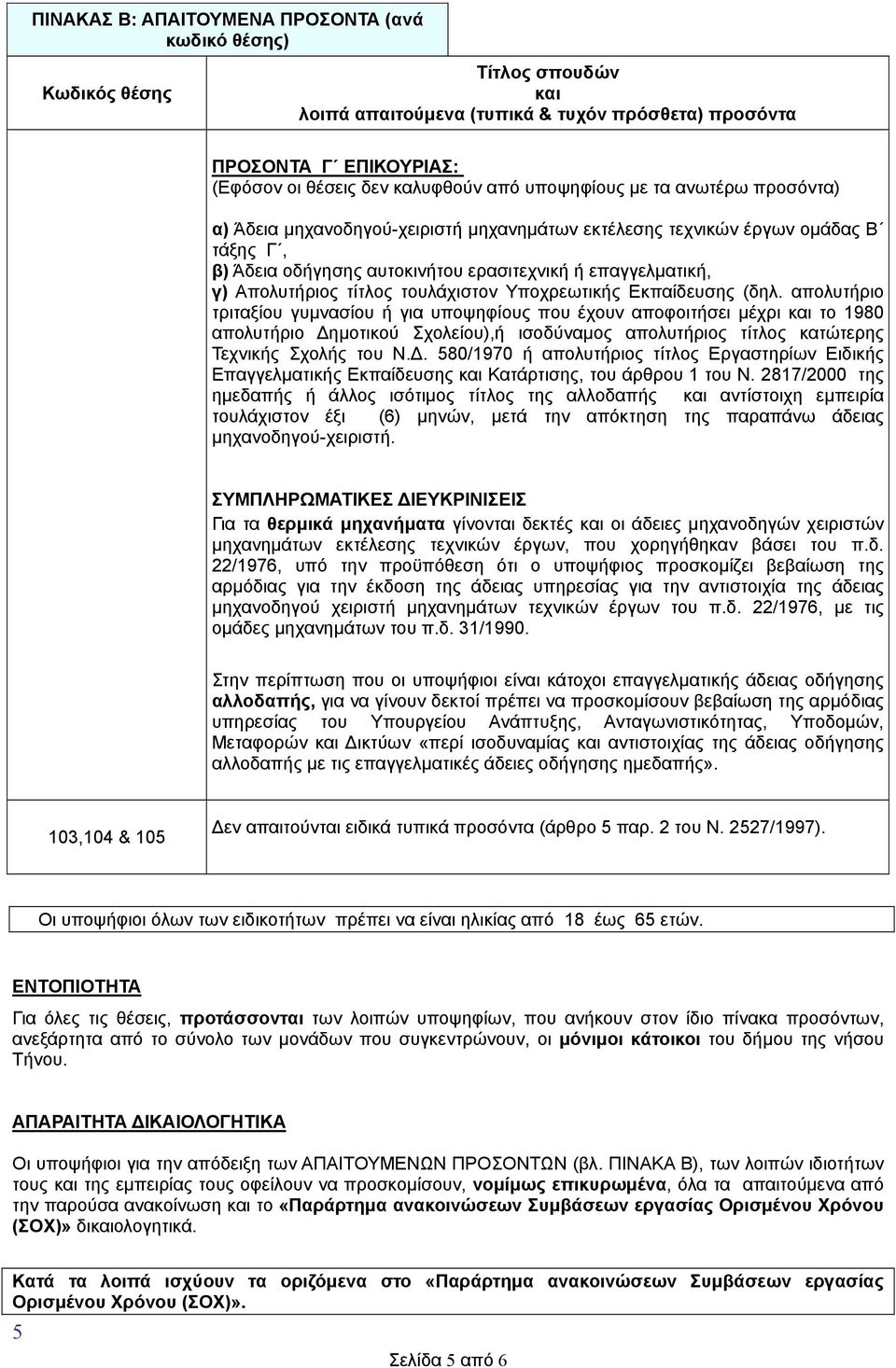 . 580/1970 ή απολυτήριος τίτλος Εργαστηρίων Ειδικής Επαγγελματικής Εκπαίδευσης Κατάρτισης, του άρθρου 1 του Ν.