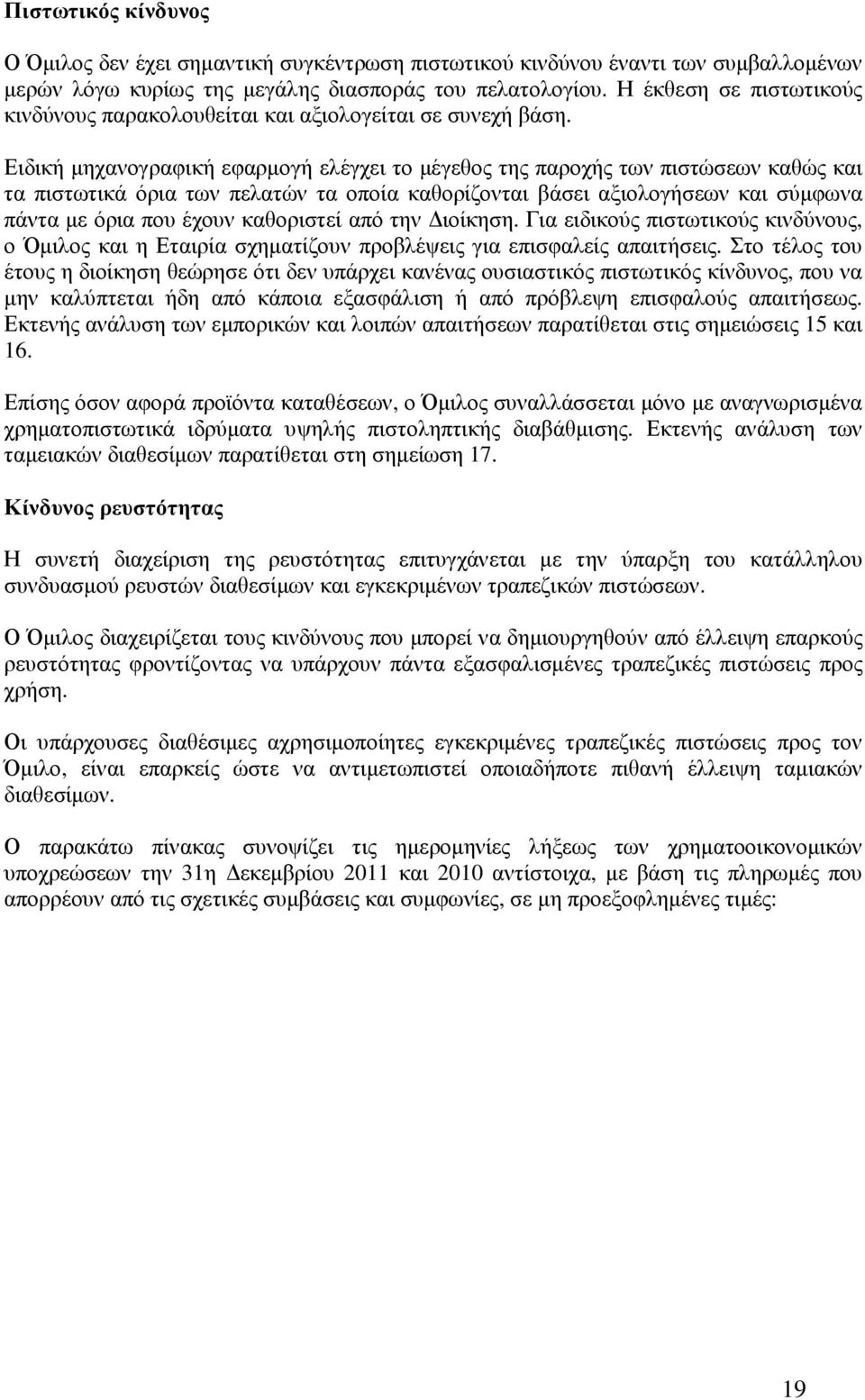 Ειδική µηχανογραφική εφαρµογή ελέγχει το µέγεθος της παροχής των πιστώσεων καθώς και τα πιστωτικά όρια των πελατών τα οποία καθορίζονται βάσει αξιολογήσεων και σύµφωνα πάντα µε όρια που έχουν